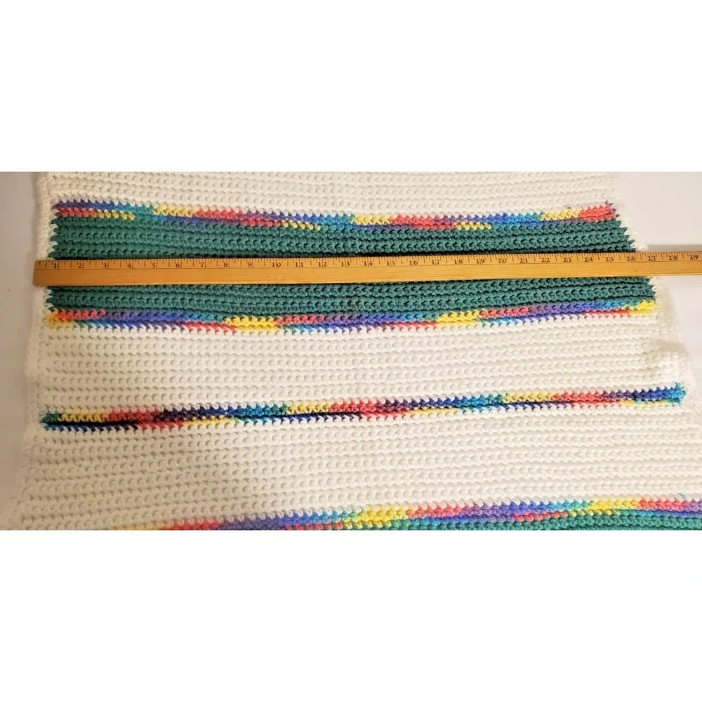Hand Crocheted Knit Baby Blanket ~Green/ White 31